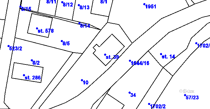 Parcela st. 39 v KÚ Trhanov, Katastrální mapa
