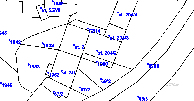 Parcela st. 204/2 v KÚ Trhanov, Katastrální mapa