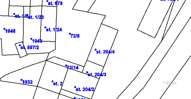 Parcela st. 204/4 v KÚ Trhanov, Katastrální mapa