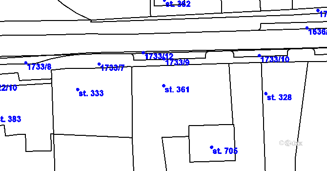 Parcela st. 361 v KÚ Trhanov, Katastrální mapa