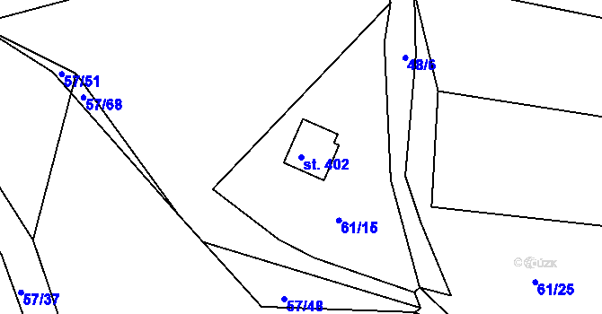 Parcela st. 402 v KÚ Trhanov, Katastrální mapa