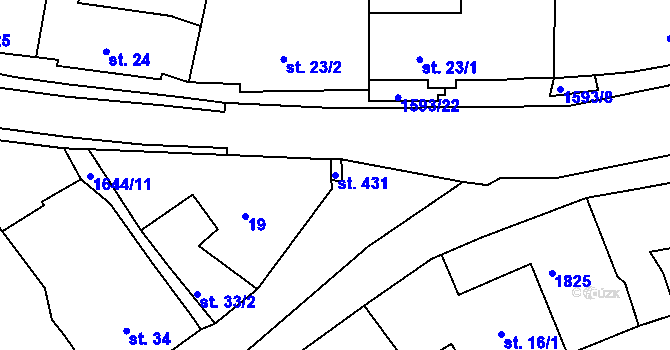 Parcela st. 431 v KÚ Trhanov, Katastrální mapa