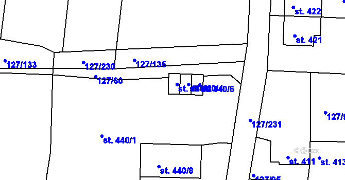 Parcela st. 440/2 v KÚ Trhanov, Katastrální mapa