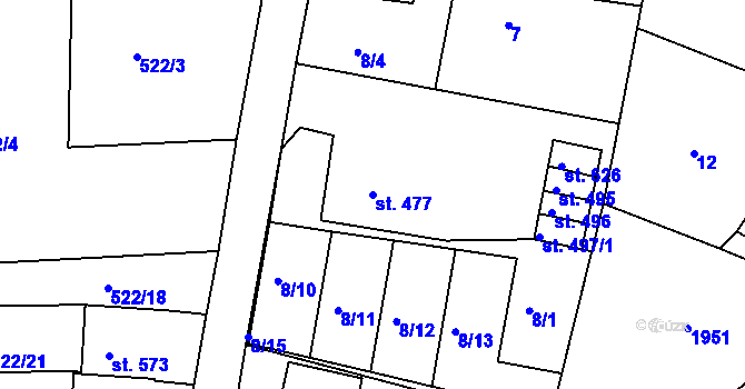Parcela st. 477 v KÚ Trhanov, Katastrální mapa