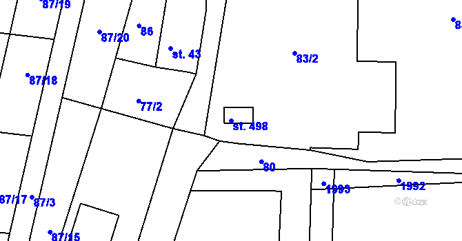 Parcela st. 498 v KÚ Trhanov, Katastrální mapa