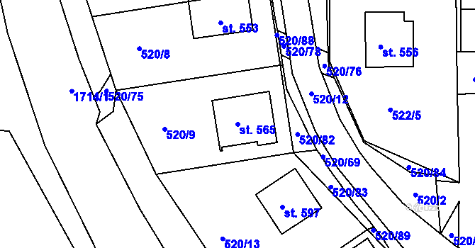 Parcela st. 565 v KÚ Trhanov, Katastrální mapa