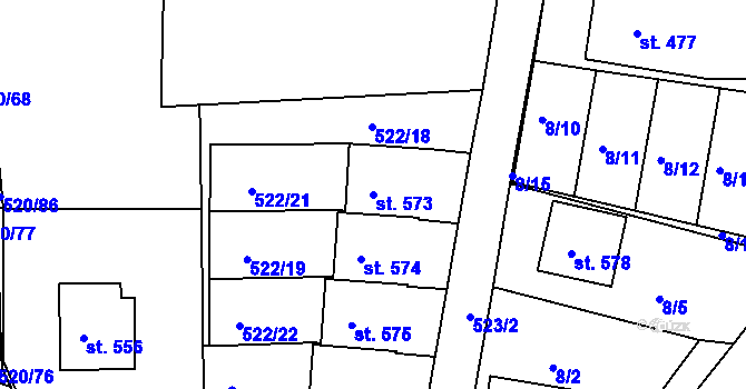 Parcela st. 573 v KÚ Trhanov, Katastrální mapa