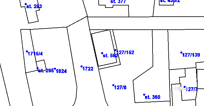 Parcela st. 582 v KÚ Trhanov, Katastrální mapa