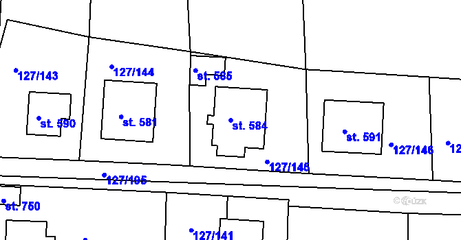 Parcela st. 584 v KÚ Trhanov, Katastrální mapa