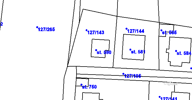 Parcela st. 590 v KÚ Trhanov, Katastrální mapa