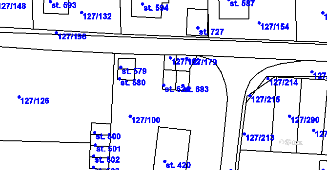 Parcela st. 624 v KÚ Trhanov, Katastrální mapa
