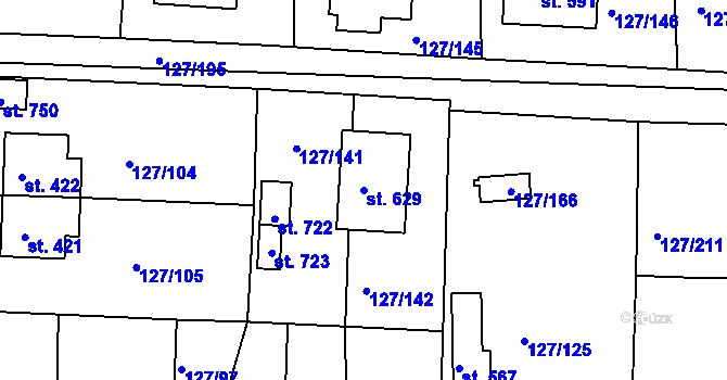 Parcela st. 629 v KÚ Trhanov, Katastrální mapa