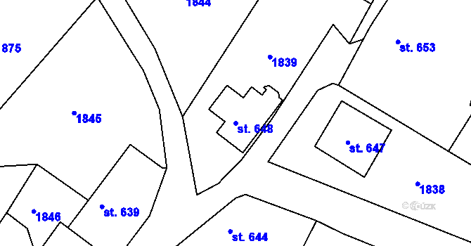 Parcela st. 648 v KÚ Trhanov, Katastrální mapa