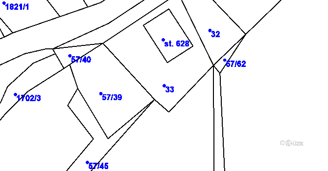 Parcela st. 33 v KÚ Trhanov, Katastrální mapa