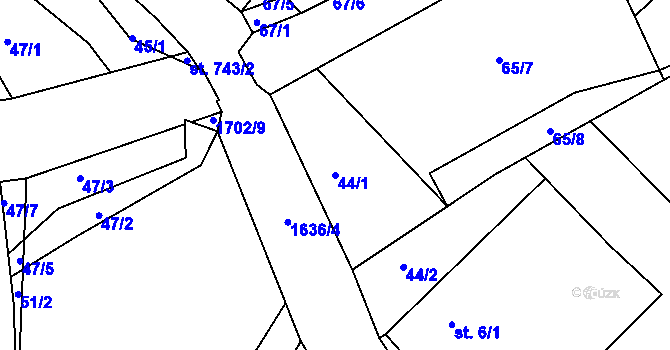 Parcela st. 44/1 v KÚ Trhanov, Katastrální mapa