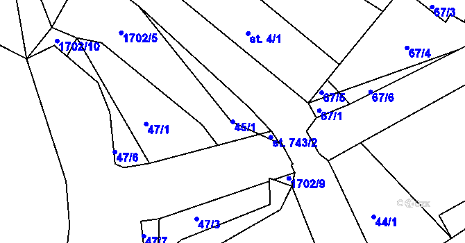 Parcela st. 45/1 v KÚ Trhanov, Katastrální mapa