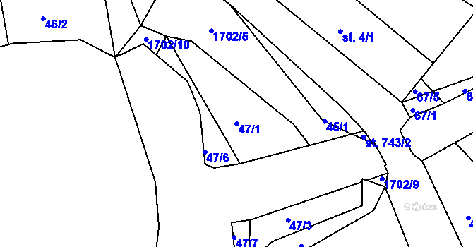 Parcela st. 47/1 v KÚ Trhanov, Katastrální mapa