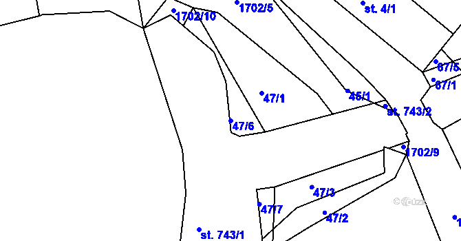 Parcela st. 47/6 v KÚ Trhanov, Katastrální mapa