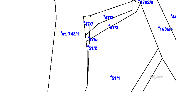 Parcela st. 51/2 v KÚ Trhanov, Katastrální mapa