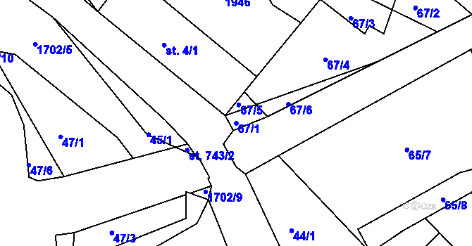 Parcela st. 67/1 v KÚ Trhanov, Katastrální mapa