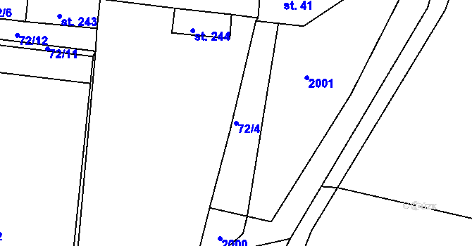 Parcela st. 72/4 v KÚ Trhanov, Katastrální mapa