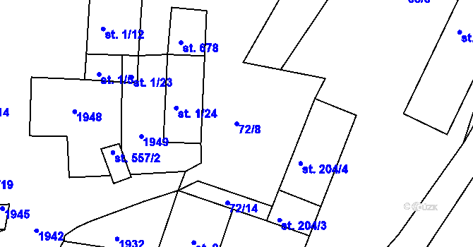Parcela st. 72/8 v KÚ Trhanov, Katastrální mapa