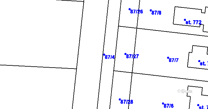 Parcela st. 87/4 v KÚ Trhanov, Katastrální mapa