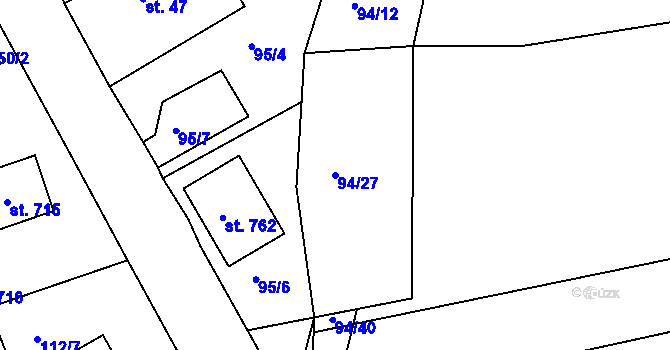 Parcela st. 94/27 v KÚ Trhanov, Katastrální mapa