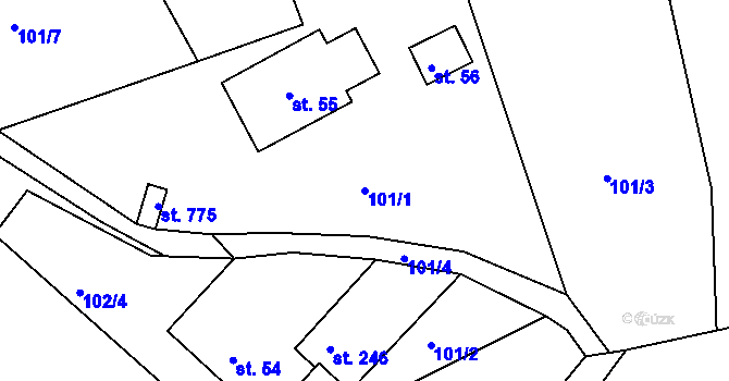 Parcela st. 101/1 v KÚ Trhanov, Katastrální mapa