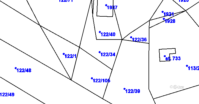 Parcela st. 122/34 v KÚ Trhanov, Katastrální mapa