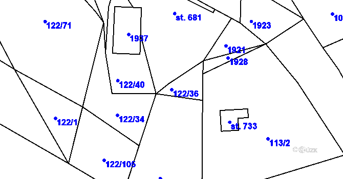 Parcela st. 122/36 v KÚ Trhanov, Katastrální mapa