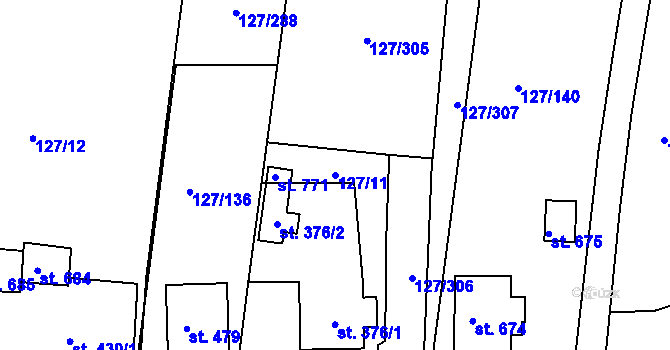 Parcela st. 127/11 v KÚ Trhanov, Katastrální mapa