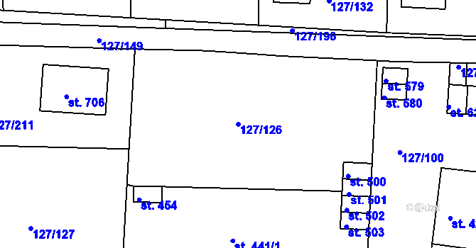 Parcela st. 127/126 v KÚ Trhanov, Katastrální mapa