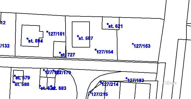 Parcela st. 127/154 v KÚ Trhanov, Katastrální mapa