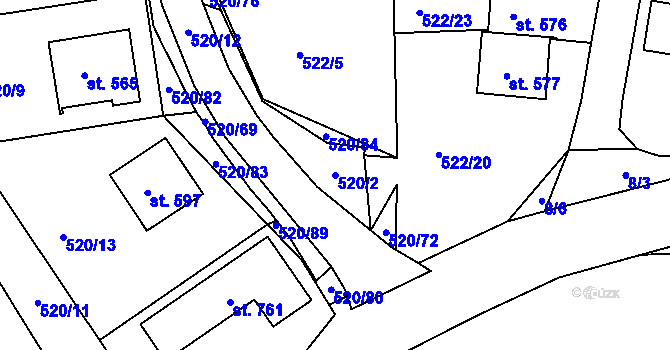 Parcela st. 520/2 v KÚ Trhanov, Katastrální mapa