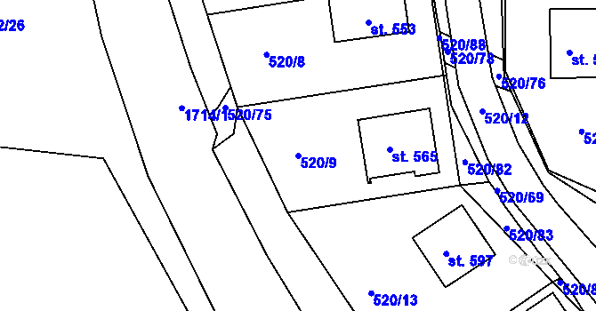 Parcela st. 520/9 v KÚ Trhanov, Katastrální mapa