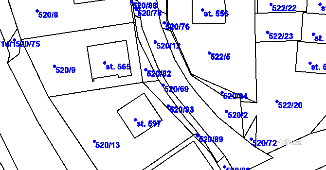 Parcela st. 520/69 v KÚ Trhanov, Katastrální mapa