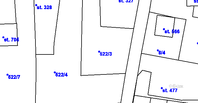 Parcela st. 522/3 v KÚ Trhanov, Katastrální mapa