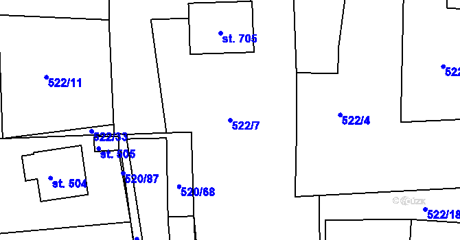 Parcela st. 522/7 v KÚ Trhanov, Katastrální mapa
