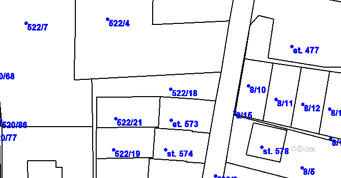Parcela st. 522/18 v KÚ Trhanov, Katastrální mapa