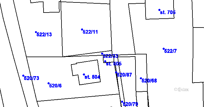 Parcela st. 522/33 v KÚ Trhanov, Katastrální mapa