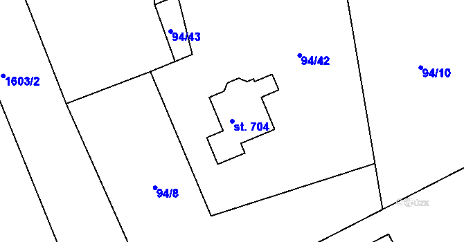 Parcela st. 704 v KÚ Trhanov, Katastrální mapa
