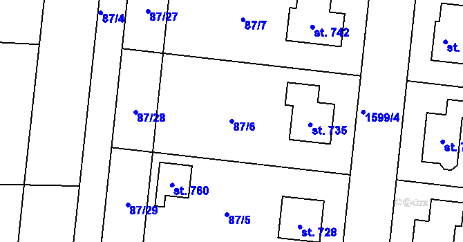 Parcela st. 87/6 v KÚ Trhanov, Katastrální mapa