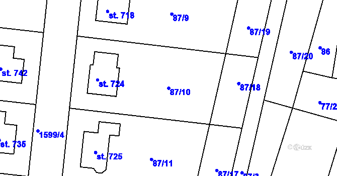 Parcela st. 87/10 v KÚ Trhanov, Katastrální mapa