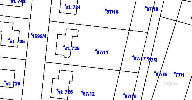Parcela st. 87/11 v KÚ Trhanov, Katastrální mapa