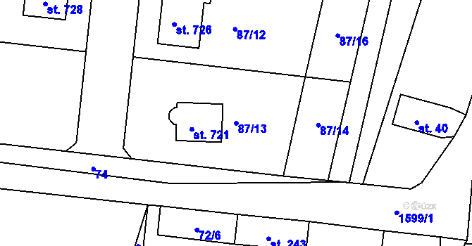 Parcela st. 87/13 v KÚ Trhanov, Katastrální mapa