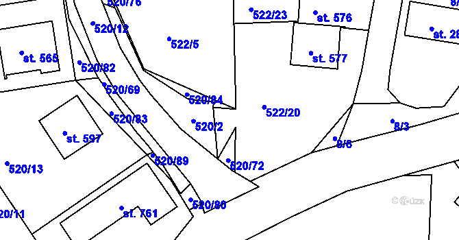 Parcela st. 520/71 v KÚ Trhanov, Katastrální mapa