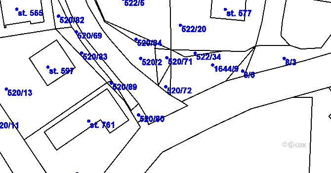 Parcela st. 520/72 v KÚ Trhanov, Katastrální mapa