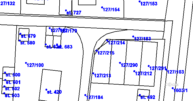 Parcela st. 127/215 v KÚ Trhanov, Katastrální mapa
