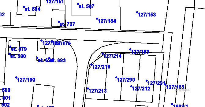 Parcela st. 127/214 v KÚ Trhanov, Katastrální mapa